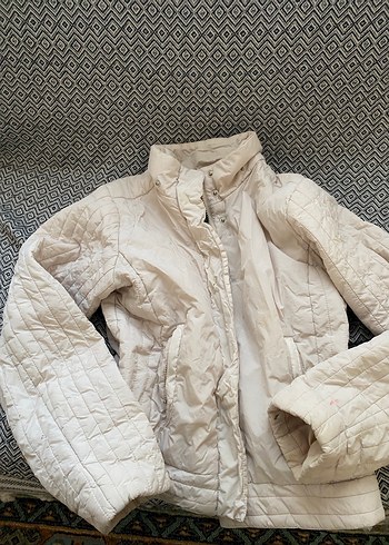 Düğmeli Beyaz Kadın mont - Görsel 4