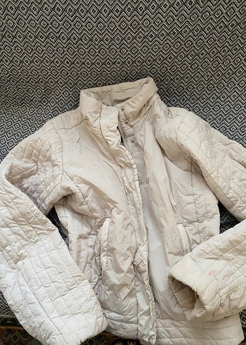 Düğmeli Beyaz Kadın mont - Görsel 5