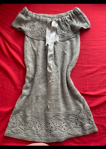 Gri Straplez Örgü Mini Elbise - Görsel 2