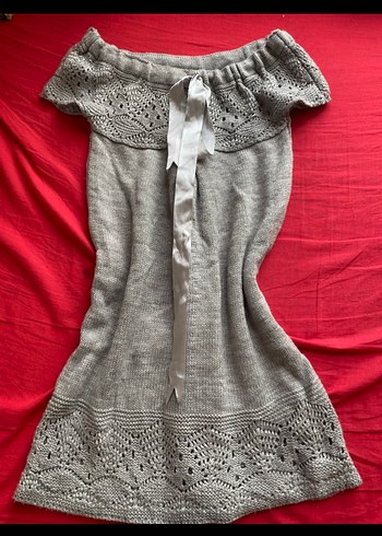 Gri Straplez Örgü Mini Elbise - Görsel 3