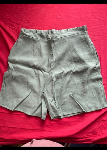 Gri Keten Mini Bol Kesim Şort - Görsel 2