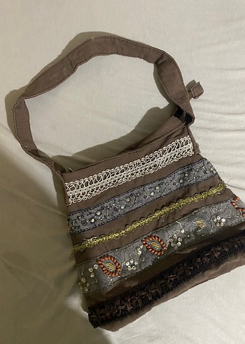 Boncuk İşlemeli Bohem Kadın Kumaş Çanta