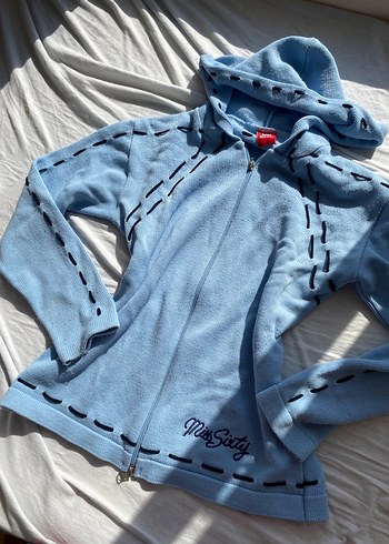 Mavi Kapüşonlu Fermuarlı Hırka - Görsel 4