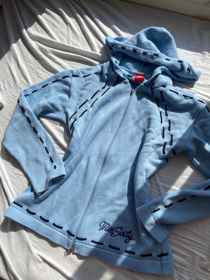 Mavi Kapüşonlu Fermuarlı Hırka - Görsel 3