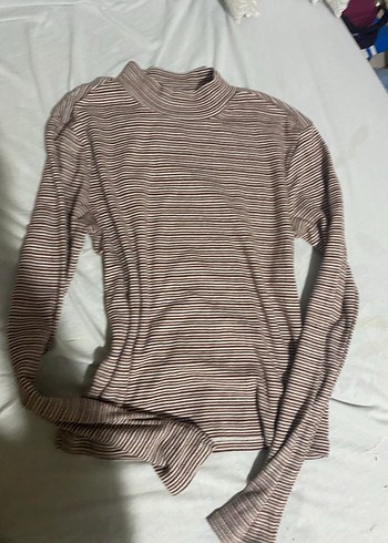 Kahverengi Çizgili Boğazlı Kadın Kazak - Görsel 5