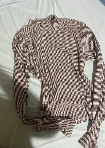 Kahverengi Çizgili Boğazlı Kadın Kazak - Görsel 4