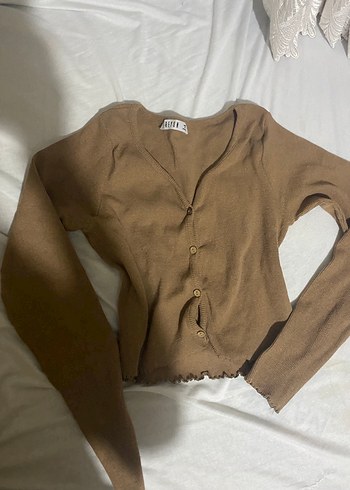 Bej V Yakalı Düğmeli Kadın Triko - Görsel 11