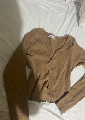 Bej V Yakalı Düğmeli Kadın Triko - Görsel 4