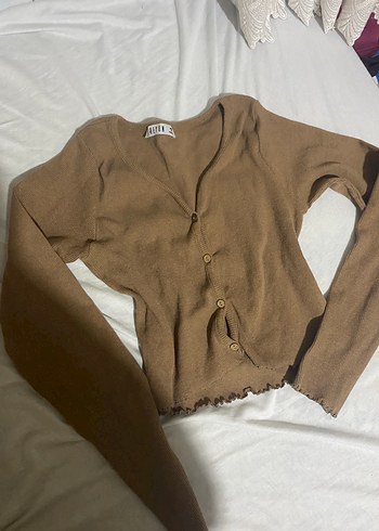 Bej V Yakalı Düğmeli Kadın Triko - Görsel 13