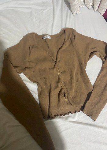 Bej V Yakalı Düğmeli Kadın Triko - Görsel 14