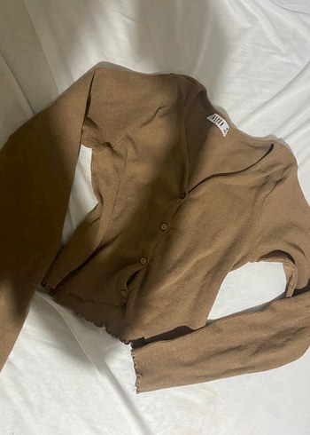 Bej V Yakalı Düğmeli Kadın Triko - Görsel 8