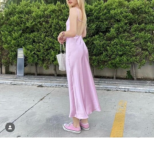 xs Beden pembe Renk Zara Saten Elbise