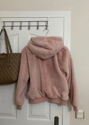s Beden Pembe Bershka Kadın Peluş Kapüşonlu Sweatshirt