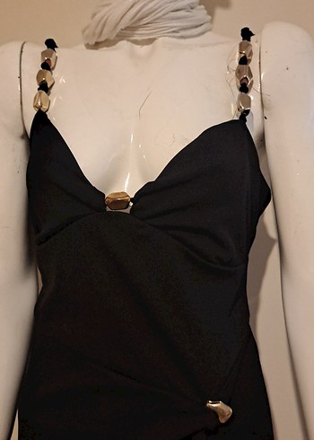 Siyah Drapeli Yılan Desenli Uzun Elbise - Görsel 3