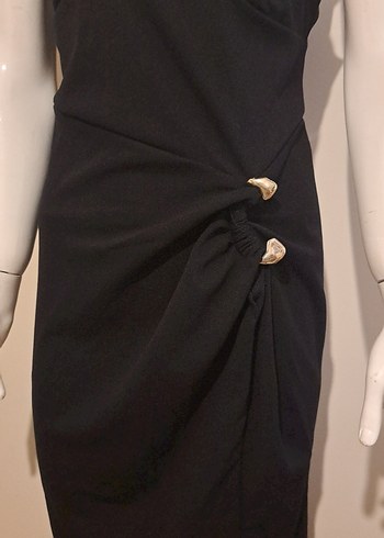 Siyah Drapeli Yılan Desenli Uzun Elbise - Görsel 2