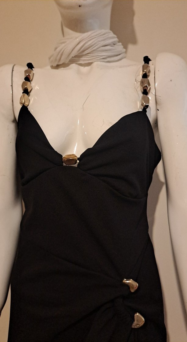 Siyah Drapeli Yılan Desenli Uzun Elbise - Görsel 3