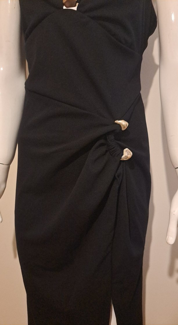 Siyah Drapeli Yılan Desenli Uzun Elbise - Görsel 2