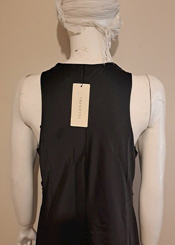 Siyah Drapeli Uzun Askısız Kadın Elbise - Görsel 4