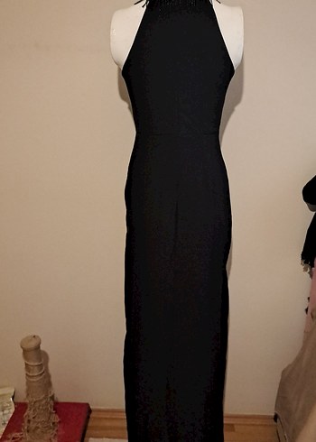 Uzun Siyah İnce Askılı Drapeli Elbise - Görsel 3