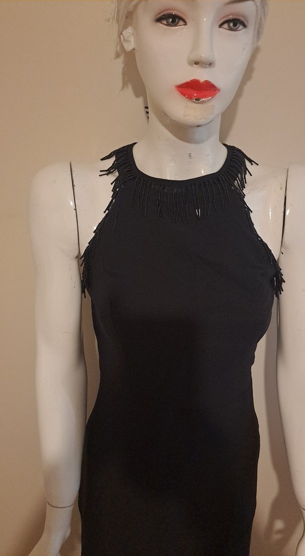 Uzun Siyah İnce Askılı Drapeli Elbise - Görsel 2