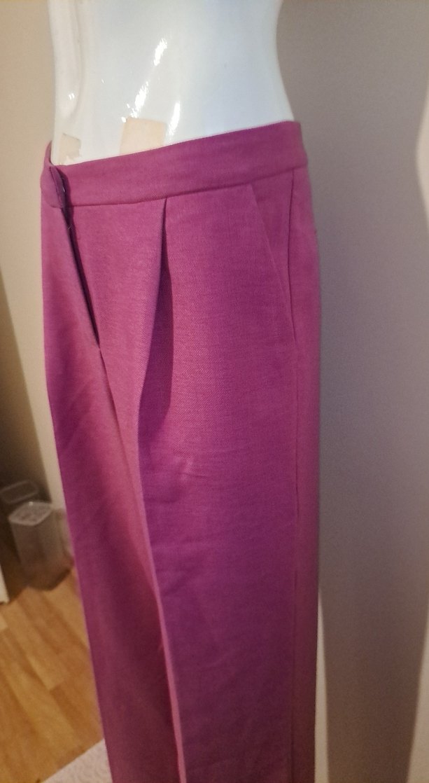 Bordo Kadın Kumaş Pantolon Pilili - Görsel 2