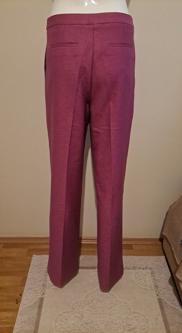 Bordo Kadın Kumaş Pantolon Pilili - Görsel 3