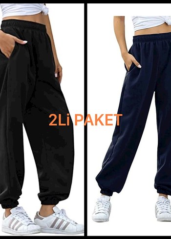 Siyah ve Lacivert Kadın Spor Eşofman Altı 2'li Paket