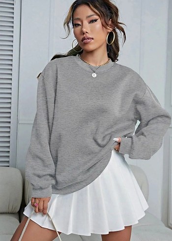 s Beden Gri Kadın Oversize Sweatshirt
