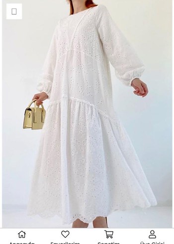 Dantel Detaylı Beyaz Uzun Salaş Elbise - Görsel 7