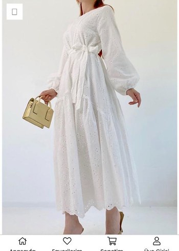 Dantel Detaylı Beyaz Uzun Salaş Elbise - Görsel 8