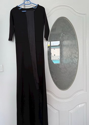 Siyah Uzun Beli Kuşaklı Kadın Elbise - Görsel 3