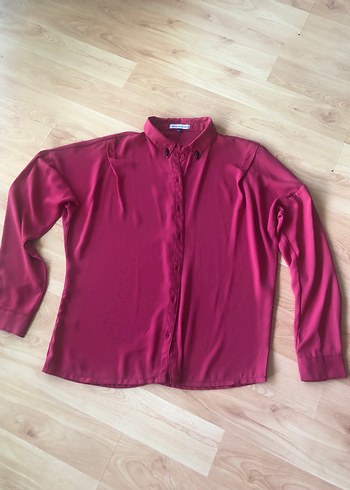 Bershka Bordo Düğmeli Uzun Kollu Kadın Gömlek