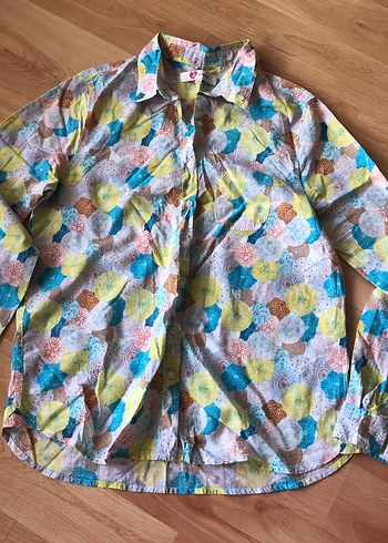 Renkli Tie-Dye Düğmeli Uzun Kollu Gömlek