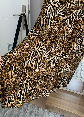 Diğer Kahverengi Zebra Desenli Uzun Salaş Elbise