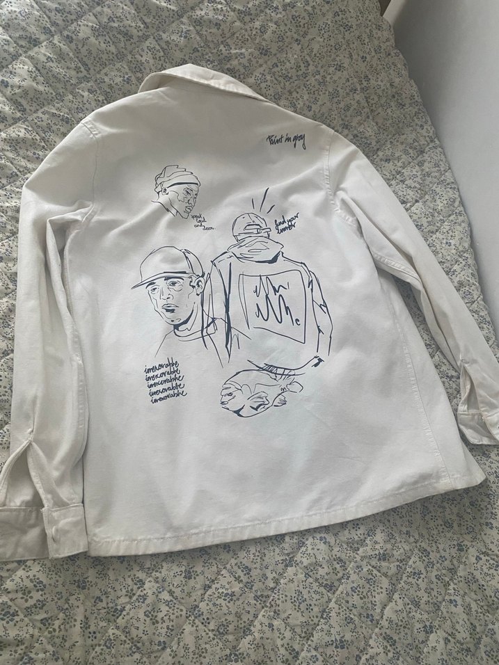 Beyaz Baskılı Uzun Kollu kot Gömlek - Görsel 3