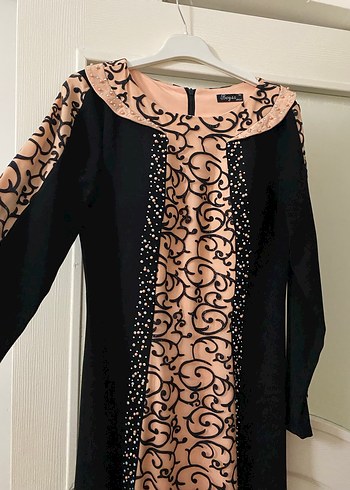 Dantel Detaylı Siyah Uzun Kadın Abiye Elbise - Görsel 5