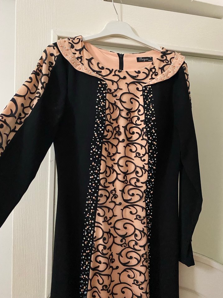 Dantel Detaylı Siyah Uzun Kadın Abiye Elbise - Görsel 5