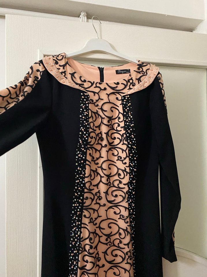 Dantel Detaylı Siyah Uzun Kadın Abiye Elbise - Görsel 4