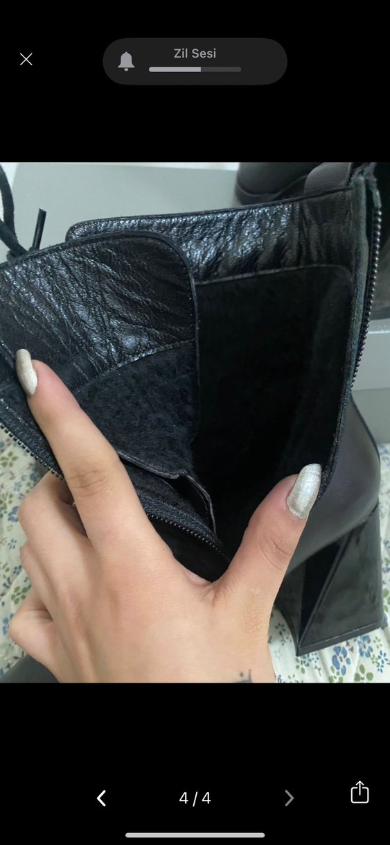 Siyah Deri Bağcıklı Blok Topuklu Kadın Bot - Görsel 3