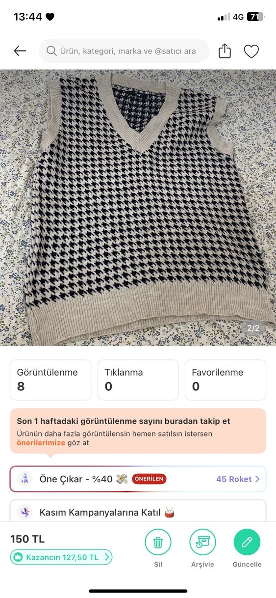 Kadın V Yaka Desenli Triko Süveter - Görsel 2