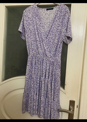 Bohem V Yaka Mor Midi Elbise - Görsel 3