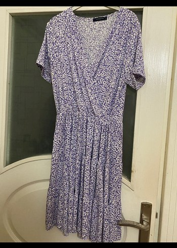 Bohem V Yaka Mor Midi Elbise - Görsel 2