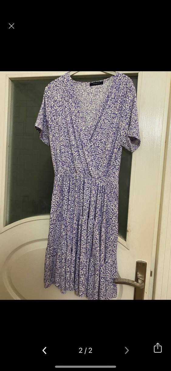 Bohem V Yaka Mor Midi Elbise - Görsel 2