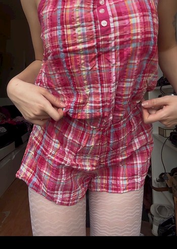 Düğmeli Pembe Straplez Kadın Tulum - Görsel 2