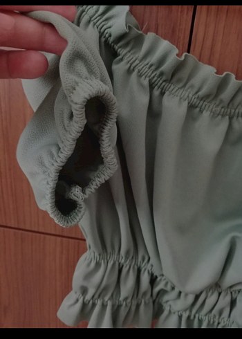 36 Beden Gri Bej Keten Bohem Mini Bluz
