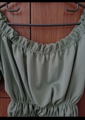 36 Beden turkuaz Renk Gri Bej Keten Bohem Mini Bluz