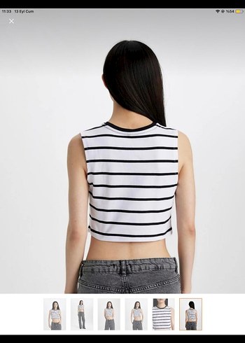 Çizgili Kadın Beyaz Kolsuz Bluz - Görsel 2