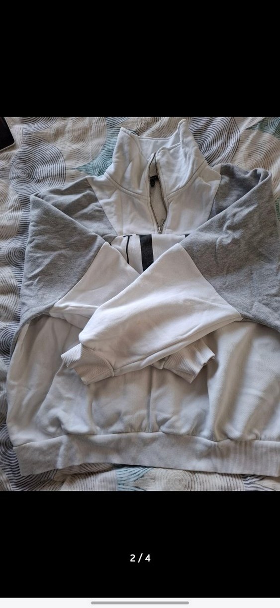 Yarım Fermuarlı Gri-Beyaz Kadın Sweatshirt - Görsel 2