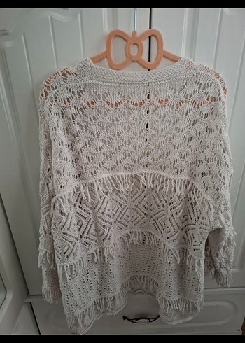 Kadın Bej Örgü Bohem Hırka - Görsel 2