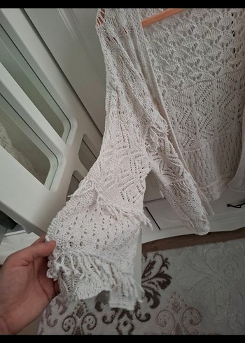 Kadın Bej Örgü Bohem Hırka - Görsel 3